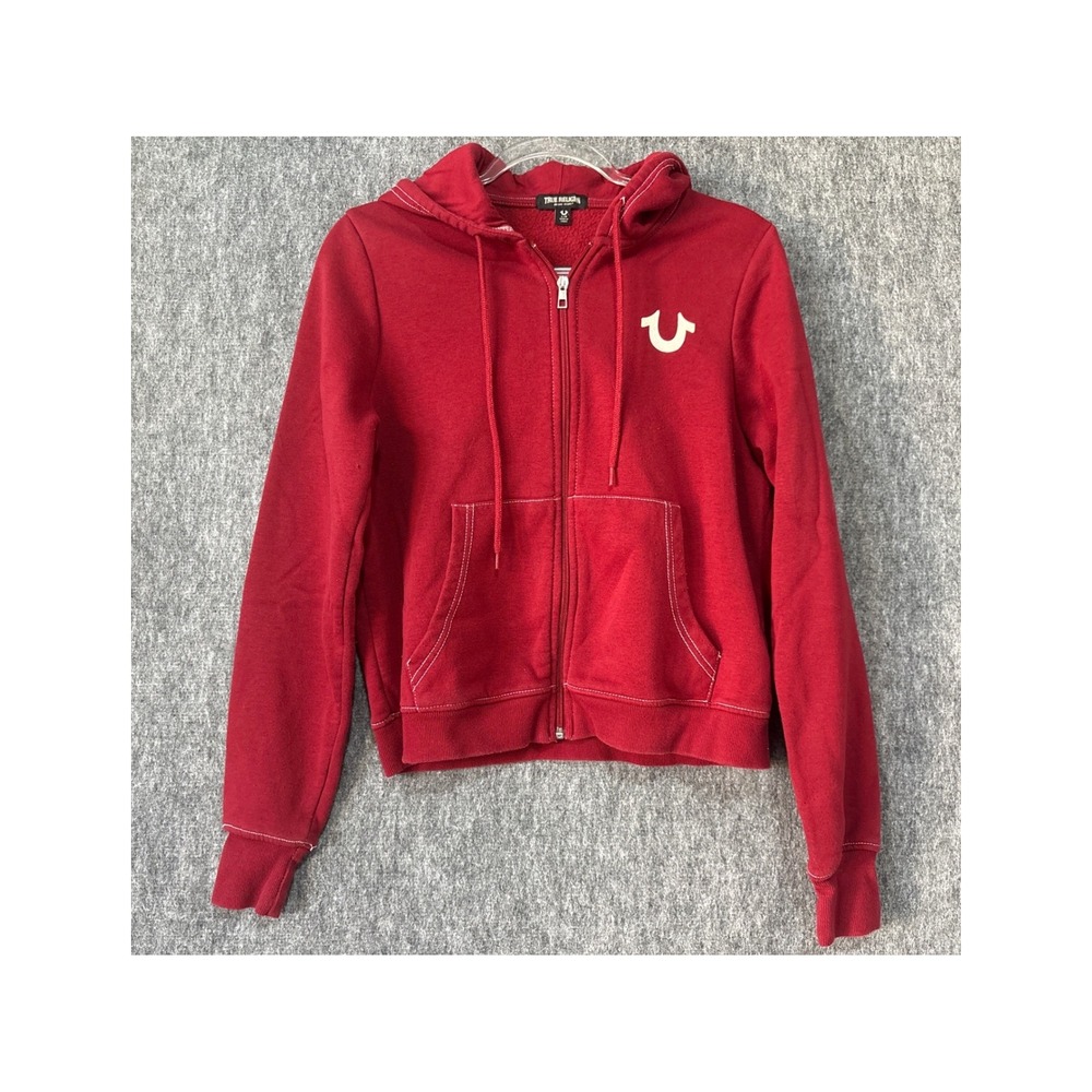 True Religion Mens Red Zip Up Hoodie World Tour Buddha Graphic Size L Large